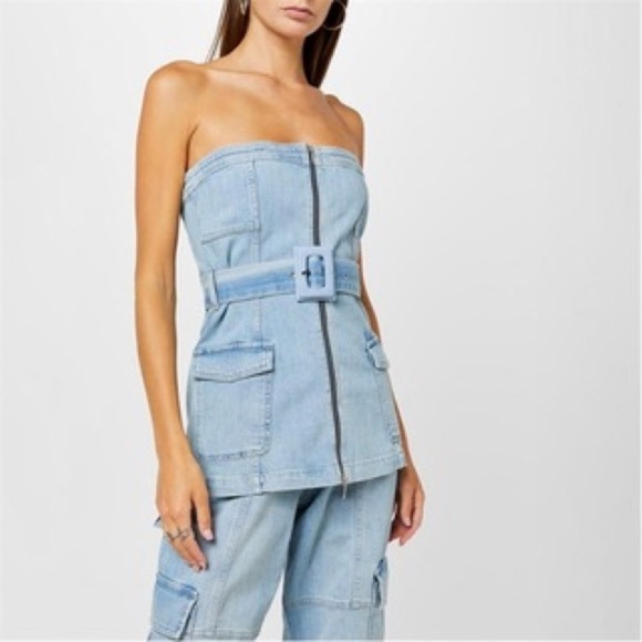 Jonathan Simkhai Kota Bustier Top Denim Strapless Belted Size 10 - Picture 1 of 6